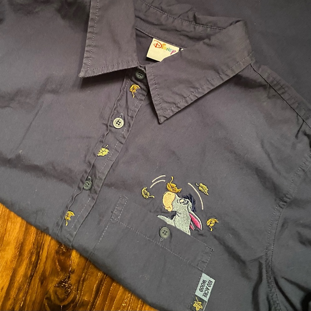 Vintage Women's Disney Navy Eyeore Embroidered Button Down Shirt  Size Medium